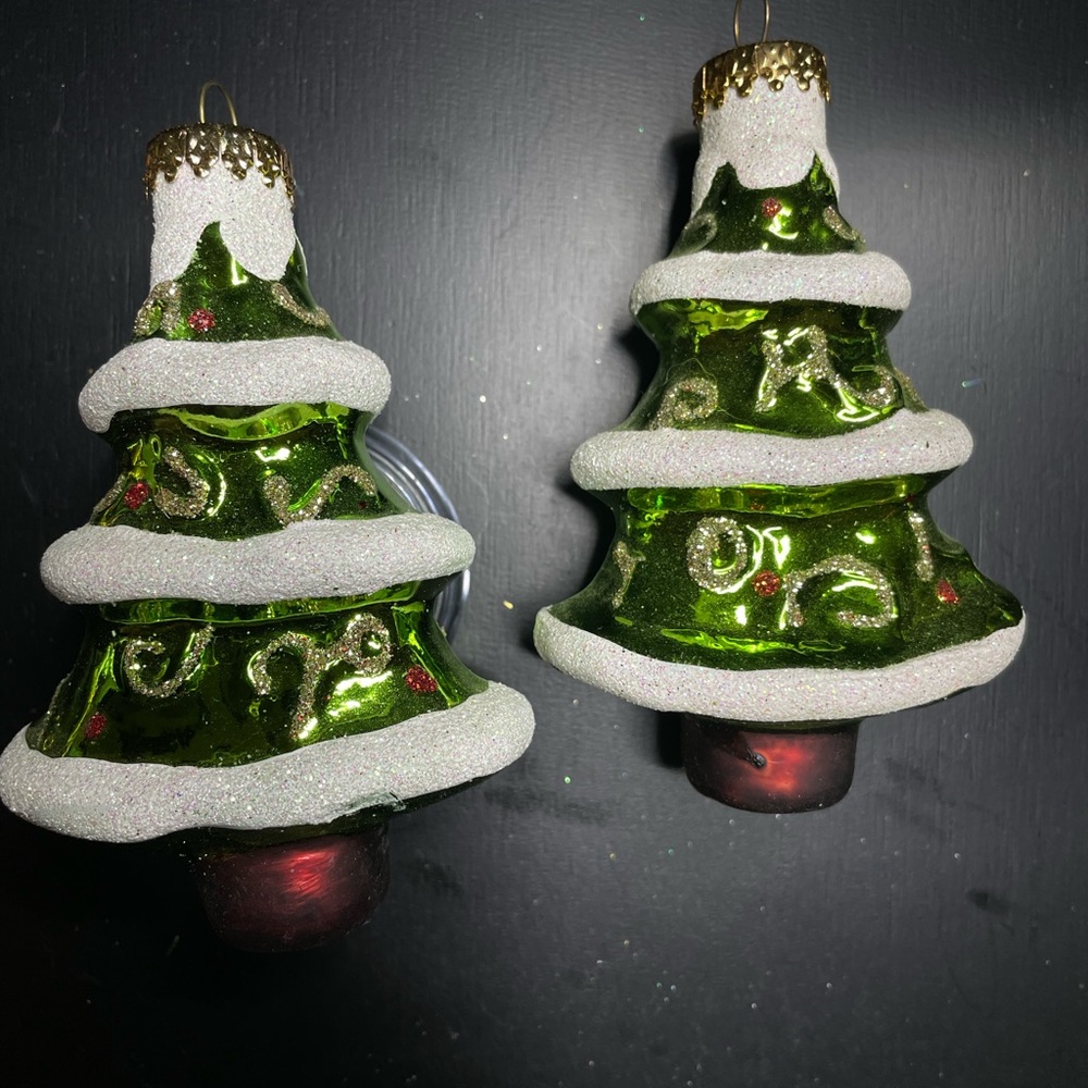 Glass Vintage Pair Of Decorated Christmas Trees 4” By G&D Presents Xmas Tree